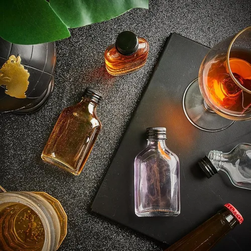 Vista 7 de Patelai 1 mini botellas de vidrio a granel con tapas, botellas de licor transparentes, botellas vacías de alcohol, embotellado de bebidas