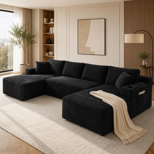 Vista 8 de Sofá cama modular de 124 pulgadas, sofá de nube sin hueso para sala de estar, sofá de 5 asientos en forma de U con 2 bolsillos de almacenamiento y 2