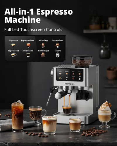 Vista 11 de AIRMSEN Máquina de café expreso con molinillo, 20 bares, varita de vapor