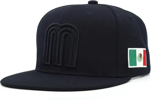 Vista 2 de Gorra acrílica de béisbol de México con diseño de bandera 3D M Flat Bill México Todo negro