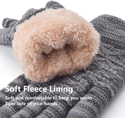 Vista 9 de Guantes de invierno cálidos para pantalla táctil para mujer, guantes térmicos de punto de lana con forro polar para clima frío