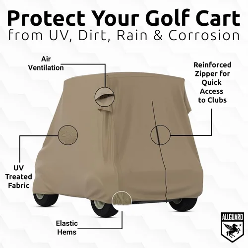 Vista 3 de AllGuard - Funda impermeable para carrito de golf, poliéster resistente, protege de la lluvia, el sol, los rayos UV y más, color bronceado