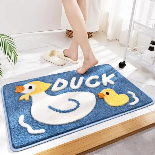 Vista 3 de Alfombra de baño de animales, lavable, divertida alfombra de baño de pato, microfibra suave y gruesa, antideslizante, absorbente de agua, para baño