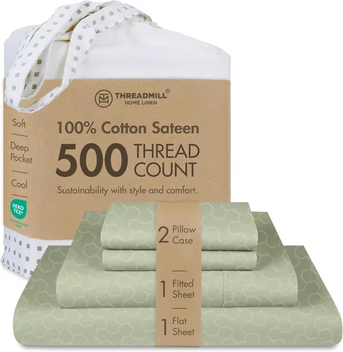Vista 26 de Threadmill - Sábanas de algodón de lujo para hotel, tamaño King, 100% algodón, 500 hilos con bolsillo profundo, ajuste cómodo, suaves y frescas