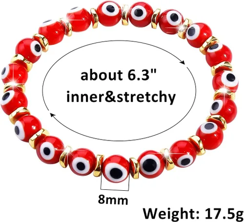 Vista 6 de Pulseras de mal de ojo para mujer con cuentas hechas a mano, pulsera elástica dorada para niñas