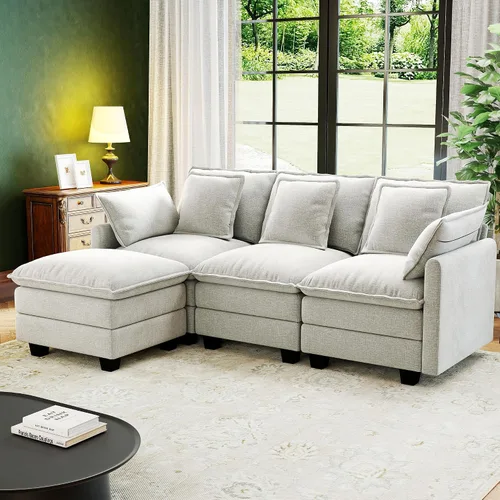 Vista 9 de Seccional Cloud Couch de 107", Sofá Seccional Modular en Forma de U, Sofá de Asiento Profundo de 4 Asientos con 6 Almohadas Extraíbles Lavables y 2