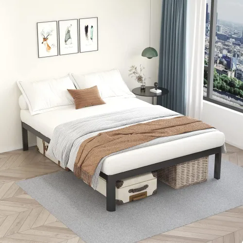 Vista 16 de MAF - Base de cama de plataforma de 14 pulgadas para cama individual con listones de madera, base de cama de metal resistente de 3500 libras