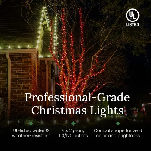 Vista 4 de Luces LED de Navidad Pro – 50 unidades de luces de cadena cónicas de ángulo amplio – Juego de luces festivas profesionales para interiores