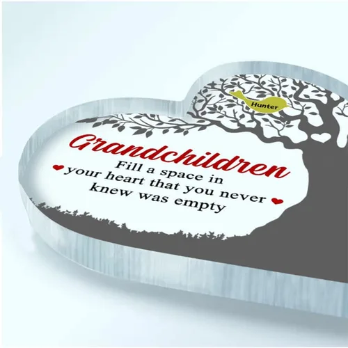 Vista 3 de Placa acrílica personalizada con forma de corazón para nietos en tu corazón, regalo para abuela, abuela, mamá, cumpleaños, día de la madre, Navidad