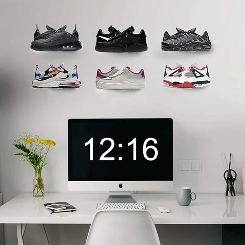 Vista 2 de Zapatero flotante de acrílico (juego de 6) soporte de pared para zapatos, estante de almacenamiento transparente para uso doméstico, estante