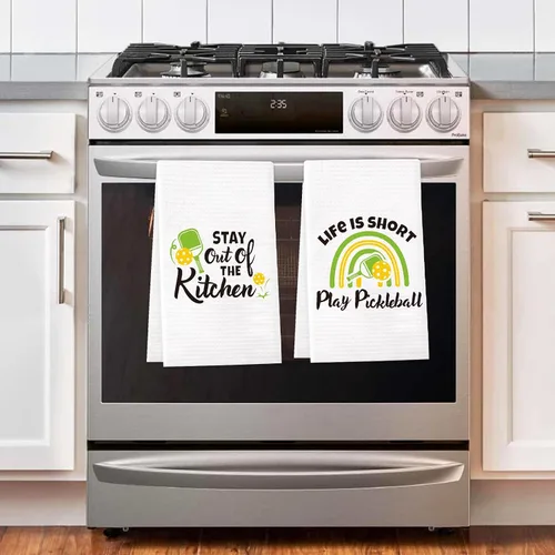 Vista 4 de Vansolinne Juego de 4 toallas de cocina de regalo de Pickleball para Navidad, juego de 4 paños de cocina, juego de toallas de mano de cocina