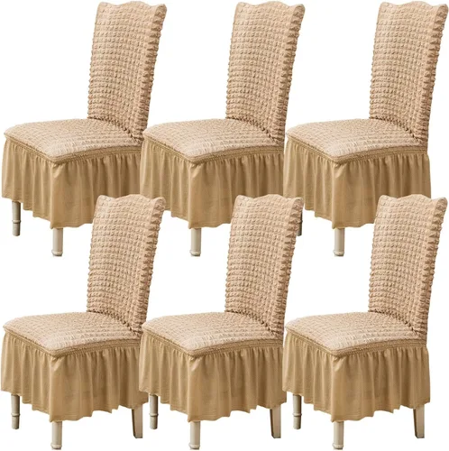 Vista 8 de Qubjus Juego de 2 fundas elásticas para sillas de comedor con falda, extraíbles y lavables, para sillas de cocina, juego de fundas protectoras