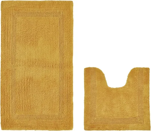 Vista 411 de Better Trends - Juego de 2 alfombras de baño 100% algodón, extra suaves, con borlas, de 17" x 24", alfombra de baño superabsorbente y reversible