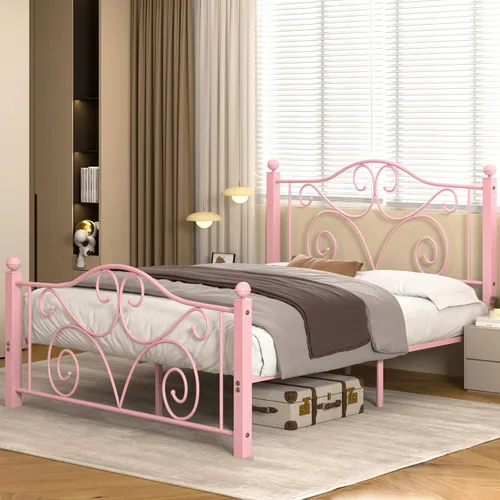 Vista 9 de VECELO Base de cama con dosel de metal, tamaño individual, base de colchón con plataforma de 4 pósteres con cabecero, soporte de listones de acero