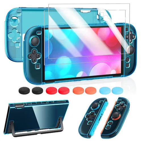 Vista 12 de FYOUNG Protective Case for Switch, Slim Hard Shell for Switch Accessories, Scratch&Shock Protection Cover with Screen Protector, 8 Thumb Grip(Clear