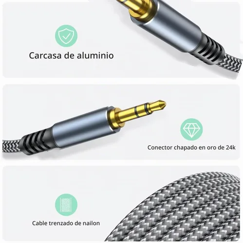 Vista 8 de Cable Auxiliar de 4 pies - Cable de Audio de 3,5 mm de Macho a Macho - Cable Auxiliar Trenzado de Nylon Jack de Estéreo (1/8") para Coche
