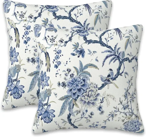 Vista 22 de Fundas de almohada Naqiuli azules florales de 16x16 pulgadas, juego de 2 fundas de almohada decorativas, fundas de cojín para dormitorio, sala