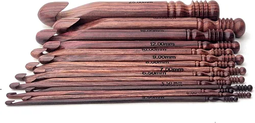 Vista 6 de Juego de 15 ganchos de madera para ganchillo – Mango ergonómico de madera suave mango ganchillo agujas de tejer – Mango de ganchillo de ganchillo