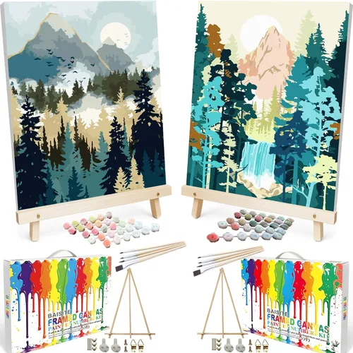 Vista 35 de BAISITE 0304 - Kit de pintura por números para adultos principiantes; paquete de 2 lienzos de 8 pulgadas de ancho x 12 pulgadas de largo; caja