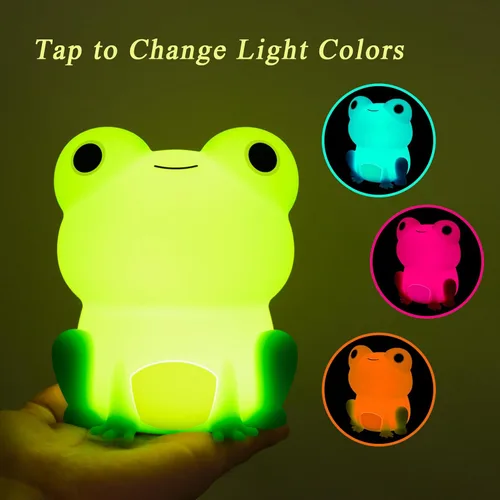 Vista 4 de Luz nocturna para niños, lámpara de rana con bonitas calcomanías de rana, lámpara de noche para dormitorio, luz nocturna para bebé, niña, niño