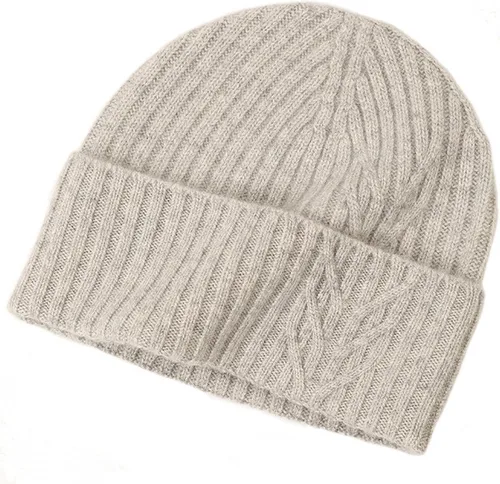 Vista 6 de Gorro de invierno 100% lana para mujeres y hombres, gorro de esquí con puños, gorra de calavera Beige 02