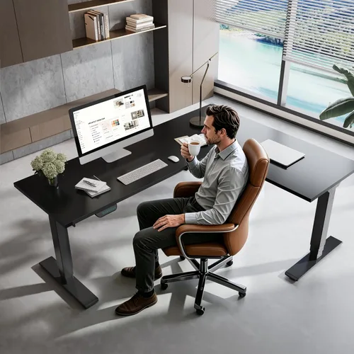 Vista 11 de SANODESK 63"x47" L-Shaped Electric Standing Desk, Triple Motor, Black Black Desktop+black Frame