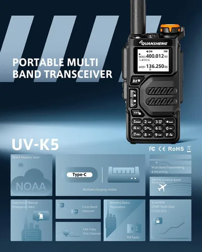 Vista 6 de QUANSHENG UV-K5 - Radio de mano de doble banda de 5 W, radio bidireccional para adultos, recepción de banda de aire (AM/FM), alerta meteorológica