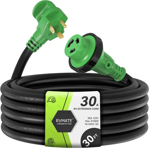 Vista 8 de Cable de extensión de alimentación con cerradura para autocaravana de 30 amperios y 10 pies TT-30P a L5-30R, mango fácil de enchufar, indicador