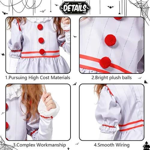 Vista 3 de Ropa de juego para niñas, disfraz de payaso para niñas, fiesta de disfraces de Halloween, globos incluidos
