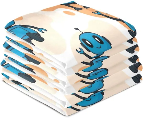 Vista 4 de Cute Blue Cartoon Robots Dishcloths, 28x18 Inch Absorbent Spring Towels Kitchen, Set of 6