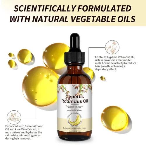 Vista 6 de Aceite Cyperus Rotundus, aceite natural de Cyperus Rotundus para depilación y reducción del crecimiento del vello corporal, hidratante y calmante