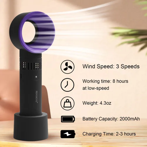 Vista 5 de Miniventilador portátil recargable por USB, sin aspas, para extensiones de pestañas, soplador de aire acondicionado para suministros esenciales