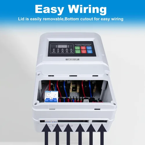 Vista 5 de Sekelo Caja de control de bomba de agua de 110 V, 2 HP, controlador de doble bomba con pantalla LCD, drenaje automático, interruptor de flotador