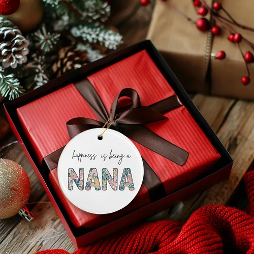 Vista 3 de Nana - Adornos de Navidad de cerámica, regalos para la abuela para el día de la madre, cumpleaños, la felicidad es ser una nana, adornos florales
