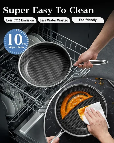 Vista 7 de Sartén antiadherente con tapa de 7 pulgadas, sartén de acero inoxidable duradera, compatible con placa de inducción, sin PFOA, a prueba de arañazos