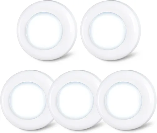 Vista 10 de STAR-SPANGLED Paquete de 5 luces pulsadoras de 2.8 pulgadas, luces táctiles adhesivas AAA, funciona con pilas, luces LED de botón adhesivas