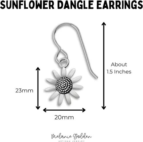 Vista 3 de Sunflower Dangle Earrings Fun Summer Earrings for Women and Girls in Sterling Silver