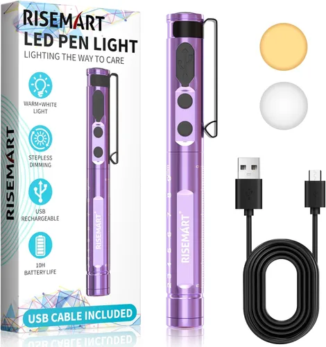 Vista 9 de RISEMART Luz de bolígrafo para enfermera, luz LED médica recargable, blanco cálido/frío y atenuación continua, luz médica portátil para enfermera
