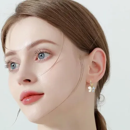 Vista 3 de Butterfly Hoop Earrings, Cat's Eye Gemstone Huggie Earrings for Teen Girls, 14k Gold Plated Dangle Earrings for Women