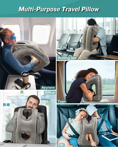 Vista 2 de JefDiee Almohada inflable de viaje y almohada inflable para descanso de pies, artículos esenciales de viaje para adultos, ideal para avión, oficina