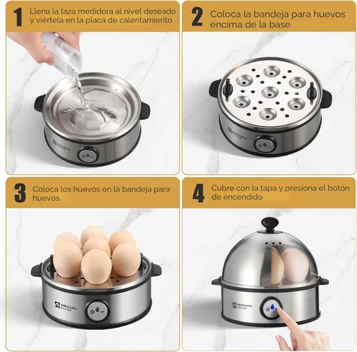 Vista 5 de Annie & Mia Design Cocedor eléctrico para huevos, caldera de huevos de acero inoxidable con capacidad para 7 huevos, 360 W, duro, medio, escalfador