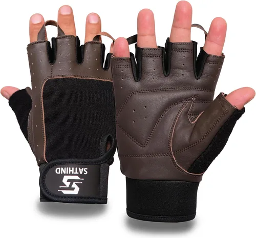Vista 7 de Guantes de entrenamiento de cuero para hombres y mujeres, guantes antideslizantes para levantamiento de pesas, gimnasio y ciclismo con malla