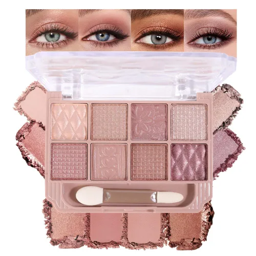 Vista 20 de SUAKE Paleta de sombras de ojos rosa nude, mate y brillante, alta pigmentación, 20 colores, marrón y morado para maquillaje de ojos, paleta