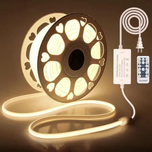 Vista 8 de COB Tira de Luces LED de 10 Pies 6000K Luz Diurna Blanca CA 110V-120V Luces de Cuerda LED Exterior Impermeable IP65 Alta Densidad 288LEDs/M Tira