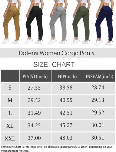 Vista 6 de Dafensi Women Cargo Pants High Waisted Casual Hiking Joggers Pants Adjustable Waist Cargos with 6 Pockets