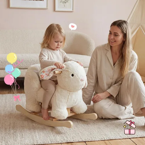 Vista 8 de labebe Bebé Mecedora Caballo, Peluche Conejo Animal Rocker, Blanco