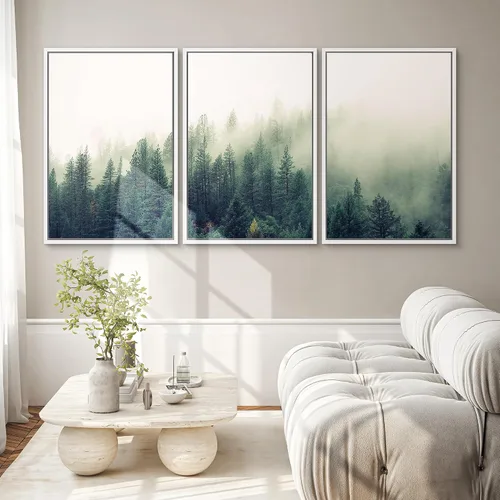 Vista 109 de SIGNWIN Lienzo enmarcado para pared, juego de arte pastel con cadena montañosa, bosque, niebla, naturaleza silvestre, ilustraciones modernas, arte
