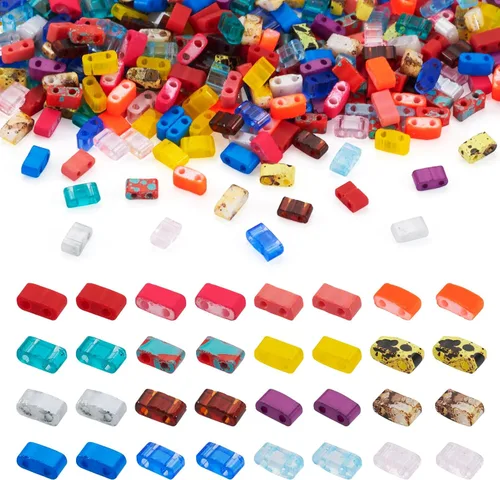 Vista 13 de Pandahall - 200 cuentas de vidrio cuadradas planas, cuentas de Tila de 2 agujeros en 10 colores para hacer pulseras, collares y aretes, joyería