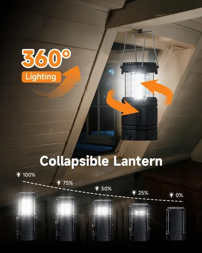 Vista 8 de Paquete de 4 faroles solares para campamento, linterna LED recargable con linterna, USB-C y funciona con energía solar, luces de emergencia