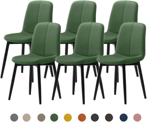 Vista 32 de Juego de sillas de comedor modernas, de piel sintética con asiento tapizado de 1.6 in, patas de acero al carbono de mediados de siglo, silla Beige